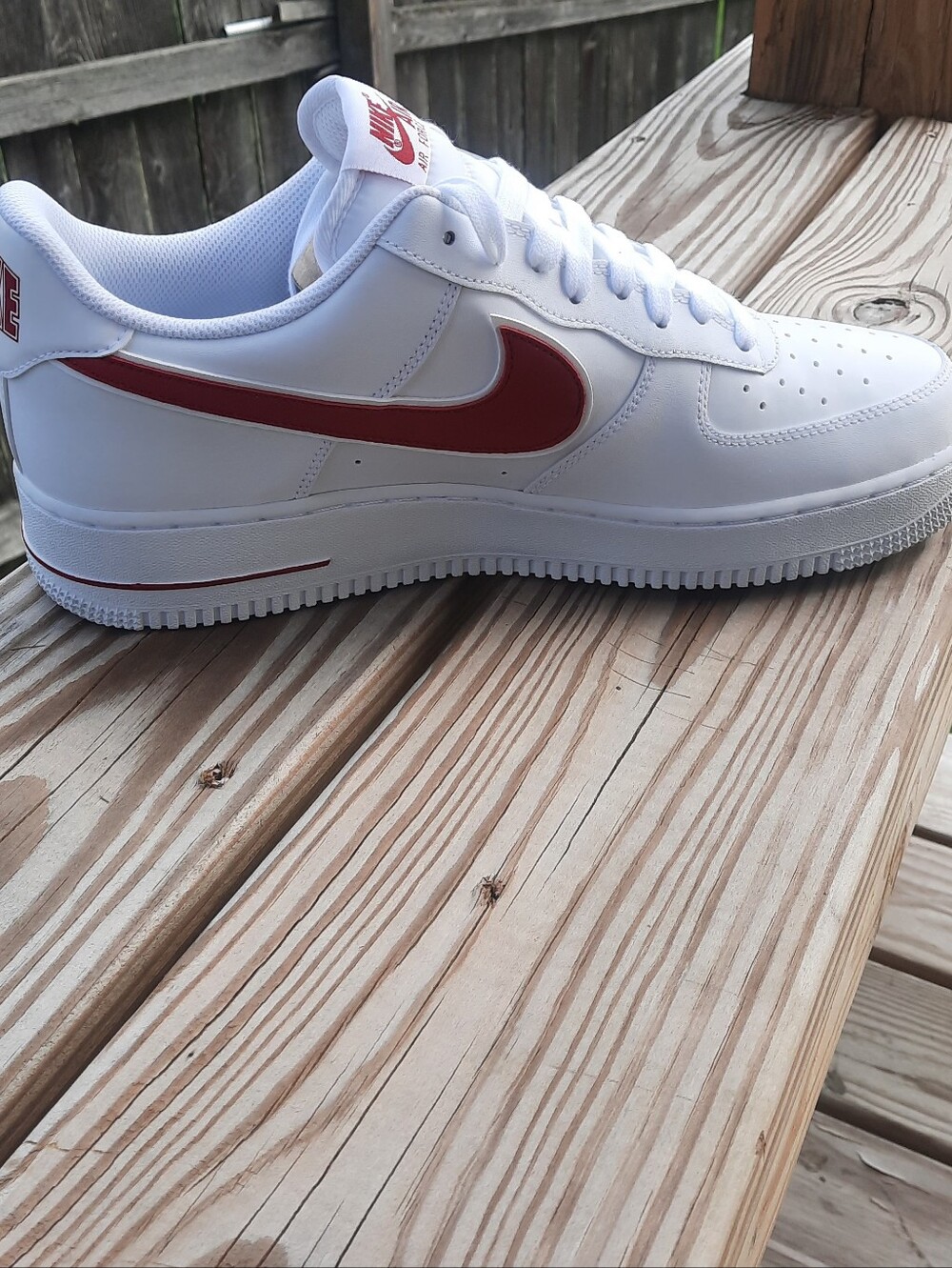 Nike Air Force 1 Mens Low — White with Red Swoosh Size 12 - Picture 4 of 10
